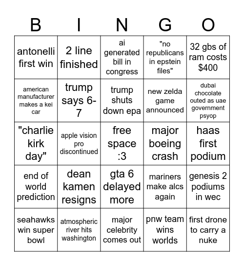 2026 bingo Card