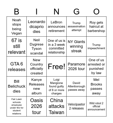 2026 events Bingo Card