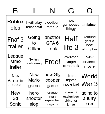 2026 Predictions Bingo Card