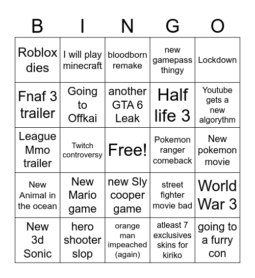 2026 Predictions Bingo Card