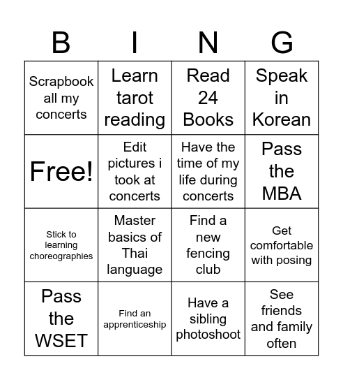 2026 Bingo Card