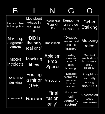 Syscringe Post Bingo Card