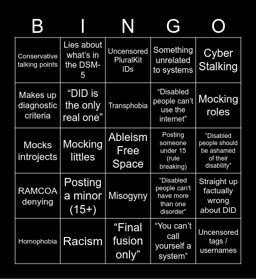Syscringe Post Bingo Card