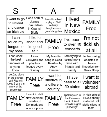 FAMILY Bingo Card