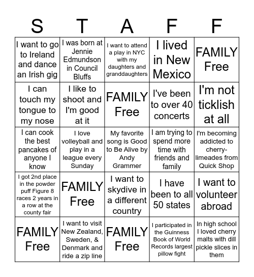 FAMILY Bingo Card