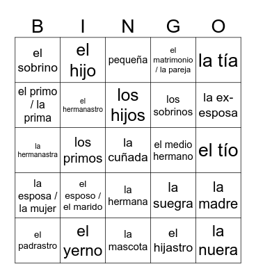 Familia Bingo Card