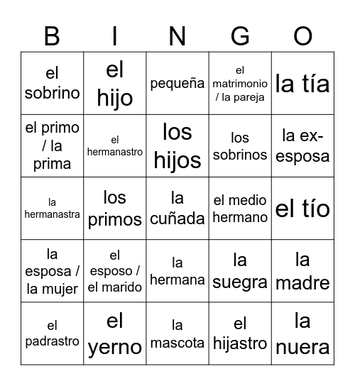 Familia Bingo Card