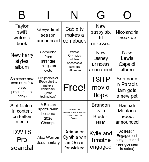 2026 Bingo Card