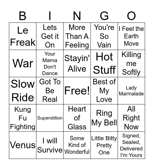 Gates Entertainment Music Bingo: Groovin' 70's  Bingo Card