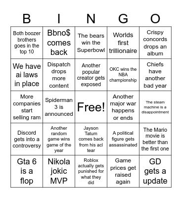 2026 Bingo Card