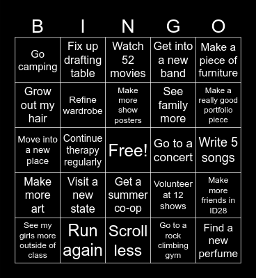 Darya’s 2026 Goals Bingo Card