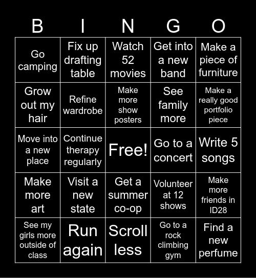 Darya’s 2026 Goals Bingo Card