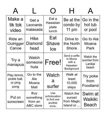 Koa + Moses Take On Hawaii Bingo Card