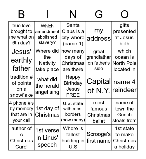 POWE FAMILY CHRISTMAS BINGO 2016 Bingo Card