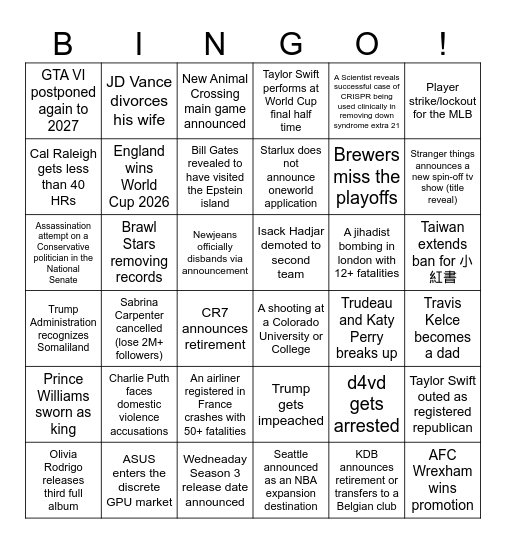 2026 BINGO Card