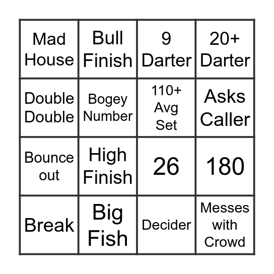 DARTS BINGO Card