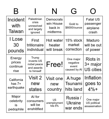 2026 Prediction Bingo Card