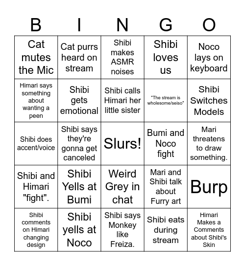 Himari Shibi Collab Bingo Card