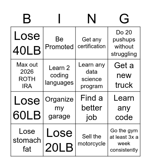 2026 Goals Bingo Card