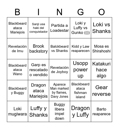 One Piece 2026 Bingo Card
