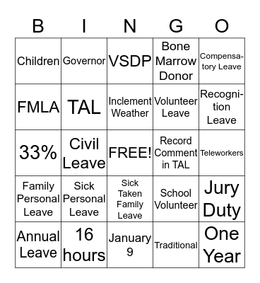 Untitled Bingo Card