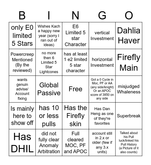 Kachulu Account Reviews Bingo Card