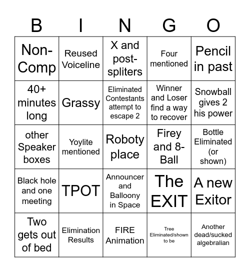TPOT 21 Bingo Card