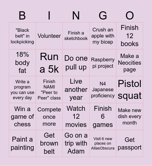 2026 Bingo Card
