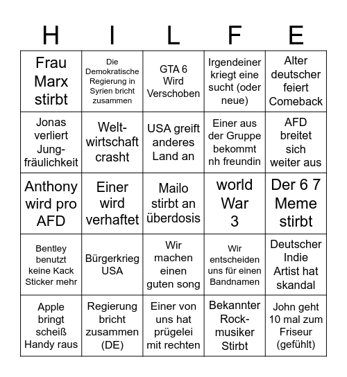 Kapitalisten Kneipe Bingo 2026 Bingo Card