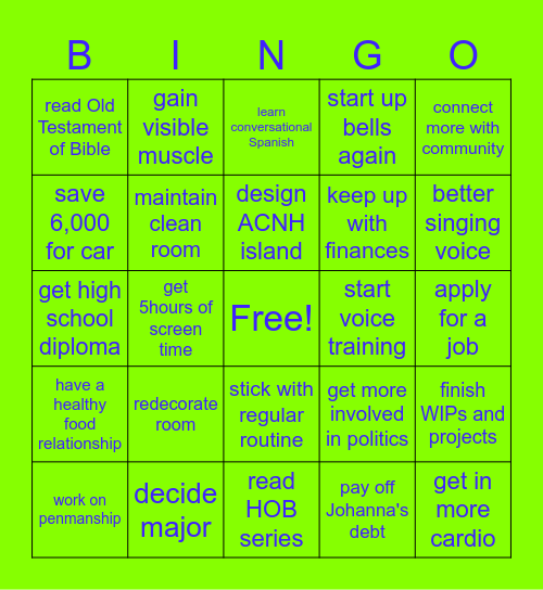2026 Goal Bingo Card