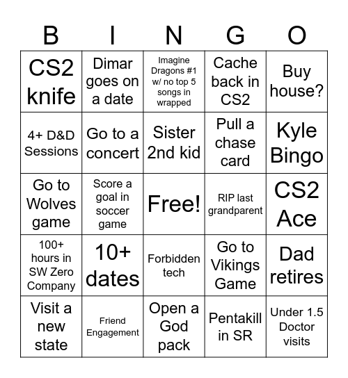 Alex 2026 Bingo Card