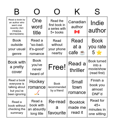 READING CHALLENGE Bingo Card