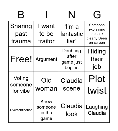 Traitors Season 4 Episode 1 Bingo Card
