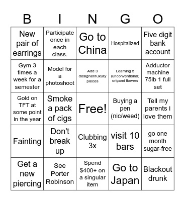 New Years Resolutions 2026 Bingo Card