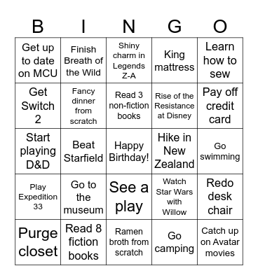 Mommy 2026 Bingo Card