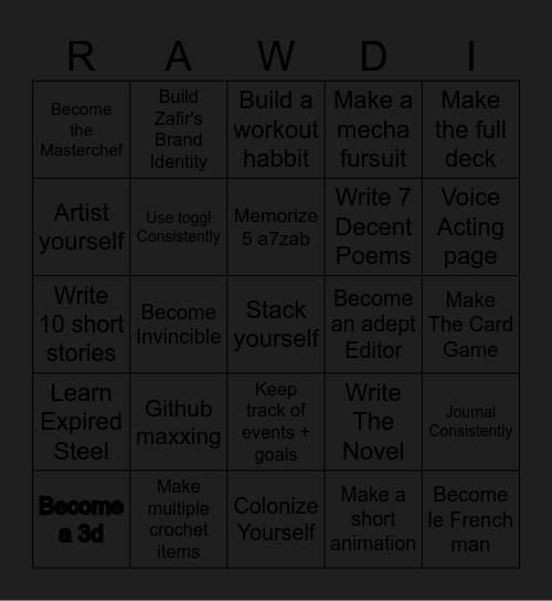 2026 GOAL LIST Bingo Card