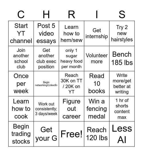 Christopher's 2026 BINGO Card