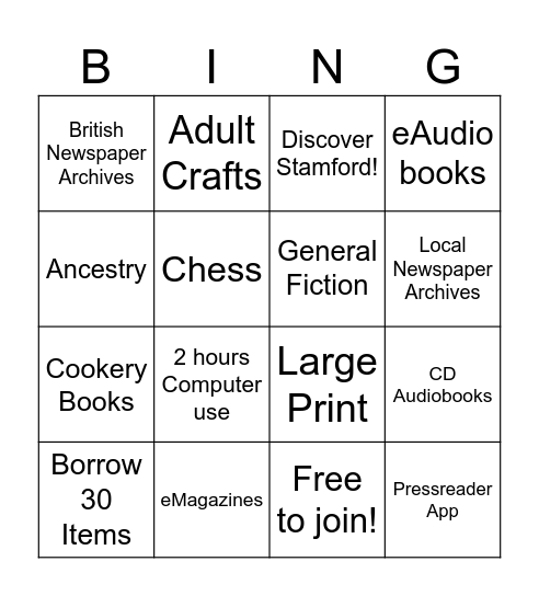 Library Bingo Card