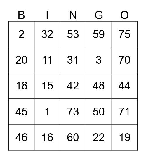 BINGO ELETRONICO Bingo Card