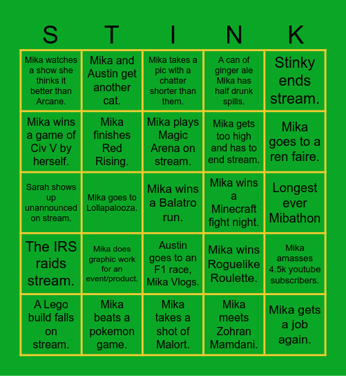 MikaMiba 2026 Bingo Card
