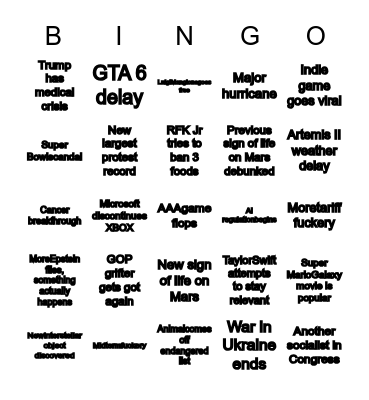 2026 Predictions Bingo Card