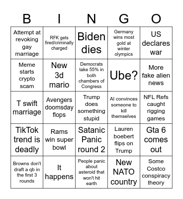 2026 Bingo Card Bingo Card