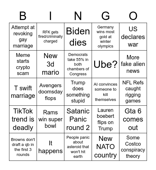 2026 Bingo Card Bingo Card