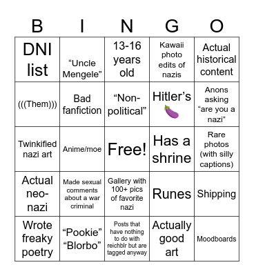 ☠️Reichblr Bingo🌚 Bingo Card