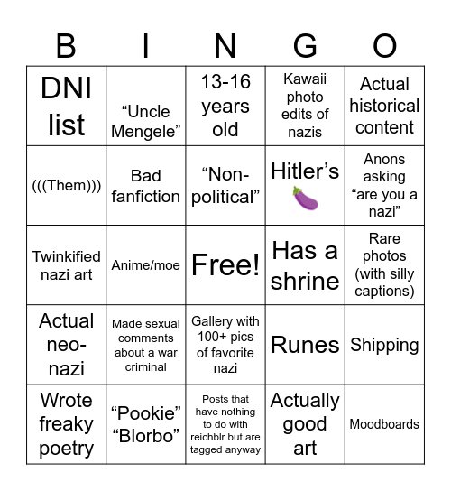 ☠️Reichblr Bingo🌚 Bingo Card
