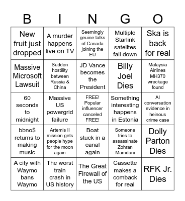 2026 Bingo Card