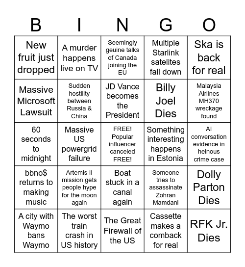 2026 Bingo Card