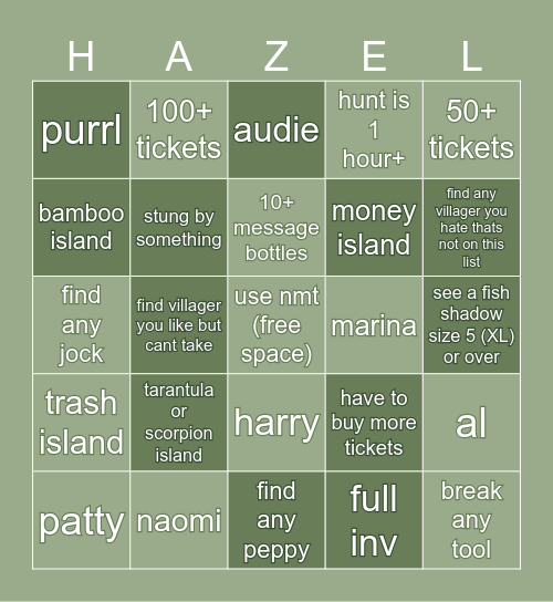 acnh nmt island bingo Card