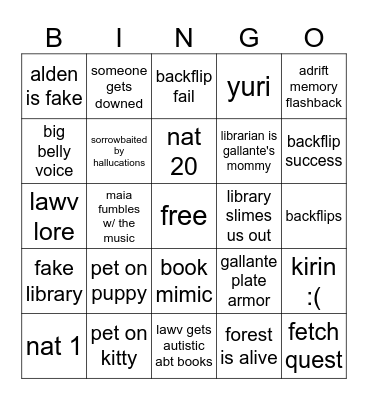 session 4 dnd Bingo Card