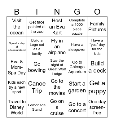 The Lancaster’s Family Bingo Card